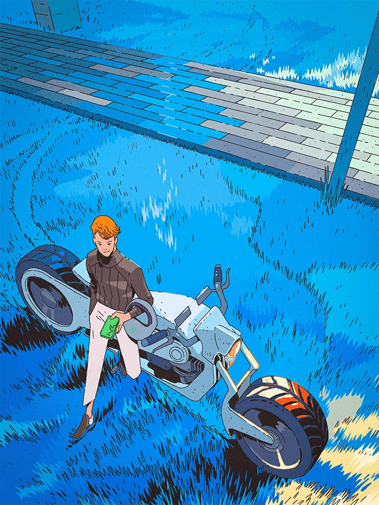 Robinhood illustration: a cyclist in blue