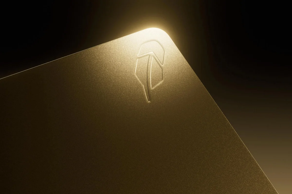 Robinhood feather mark embossed on gold