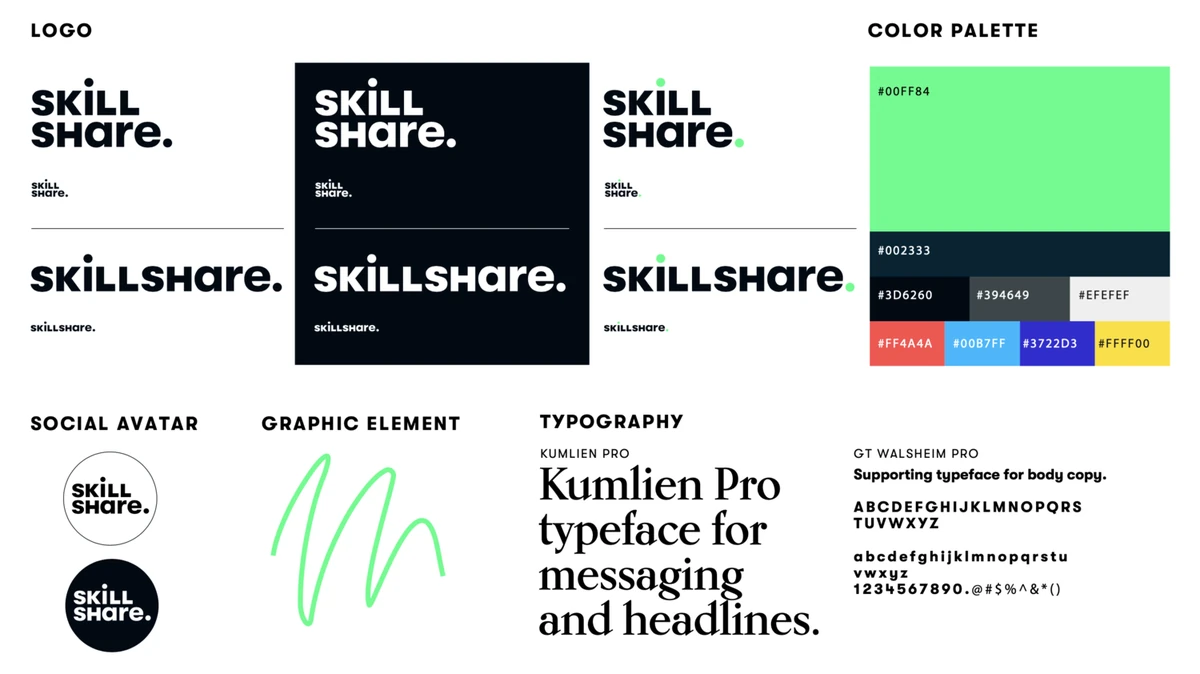 Skillshare logo and typography system sheet