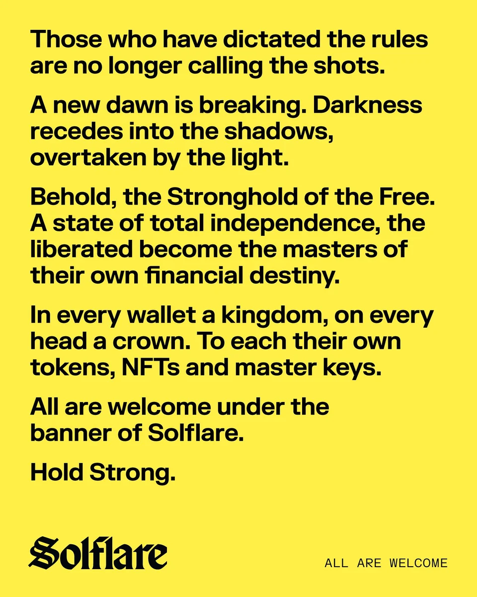 Cartel del manifiesto de Solflare con texto negro sobre fondo amarillo