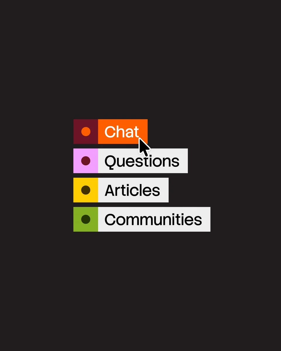 Chips de navegación de Stack Overflow: Ask, Questions, Articles, Communities