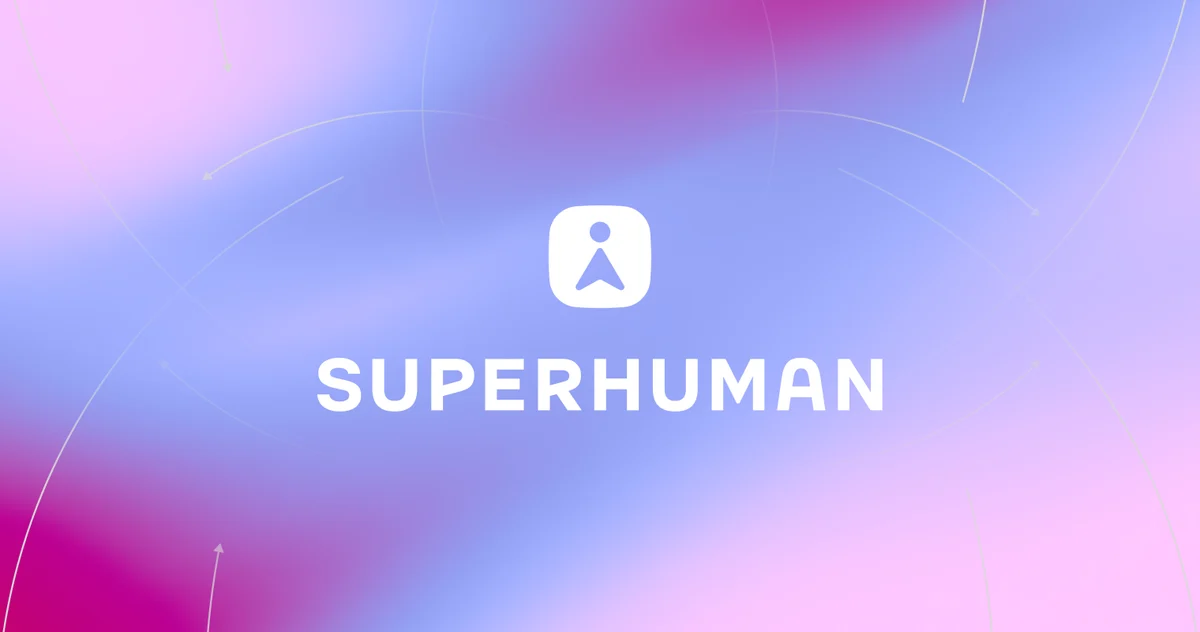 Logotipo de Superhuman sobre un degradado rosa y azul