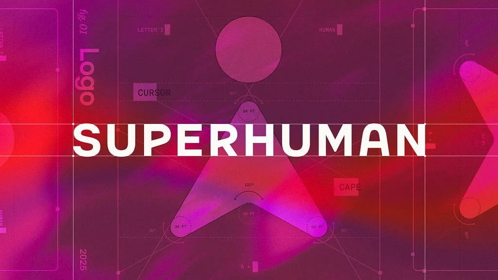 Logotipo de Superhuman sobre un degradado magenta y morado