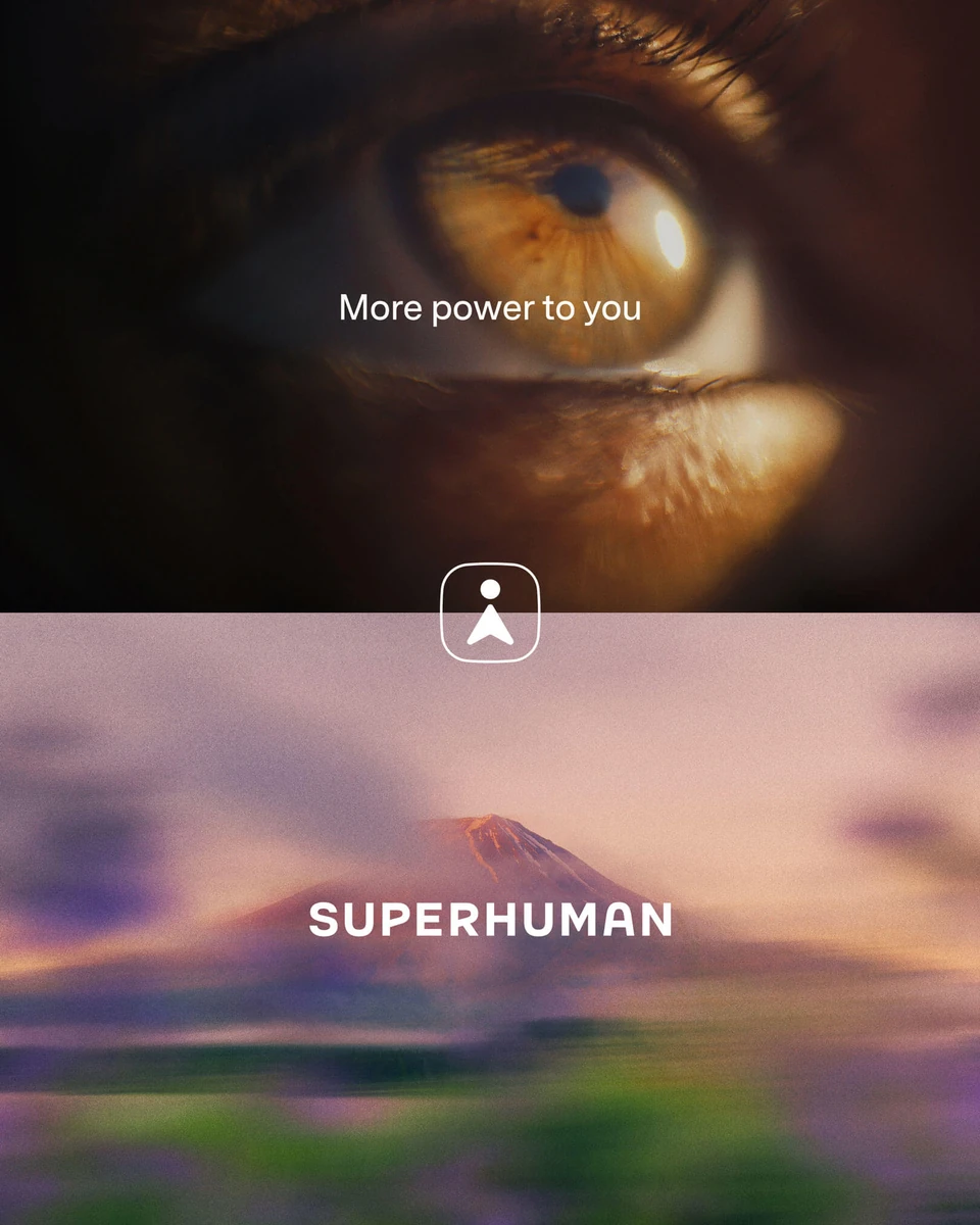 Imágenes apiladas de la campaña de Superhuman: un ojo y un paisaje