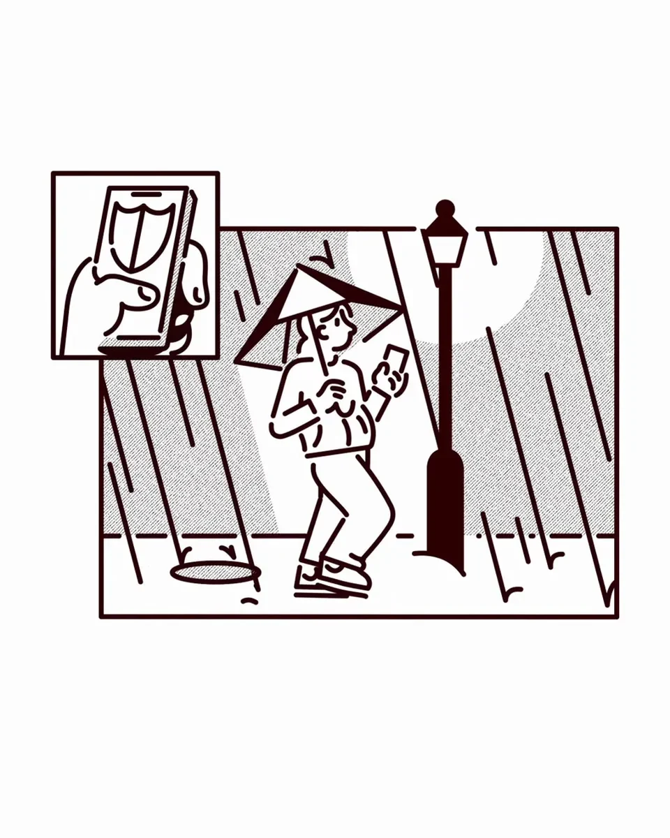 Ilustración lineal de Talkspace de una persona en una ventana