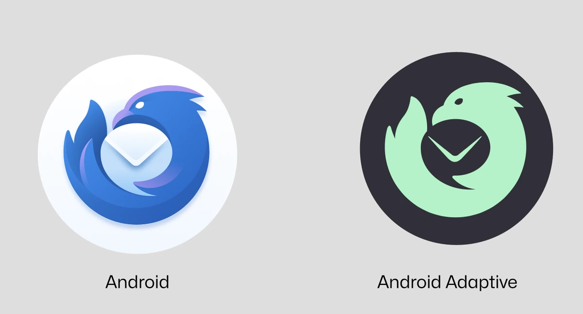 Thunderbird Android icons, standard and adaptive