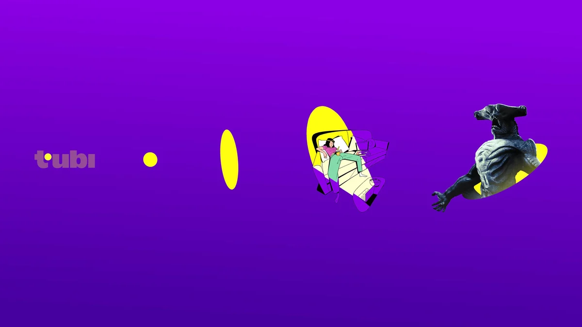 Tubi characters floating on purple