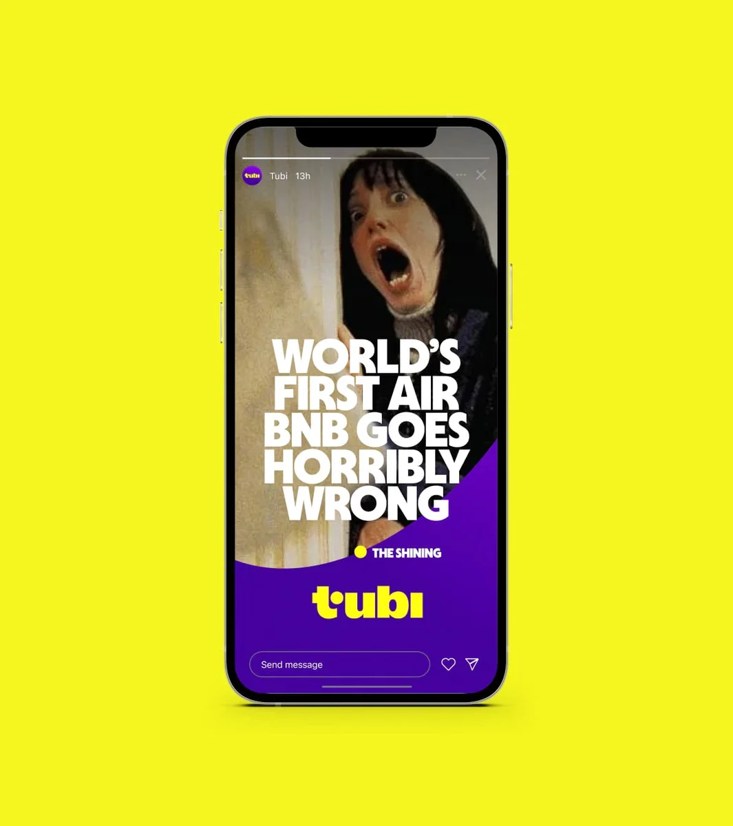 Tubi phone ad on yellow