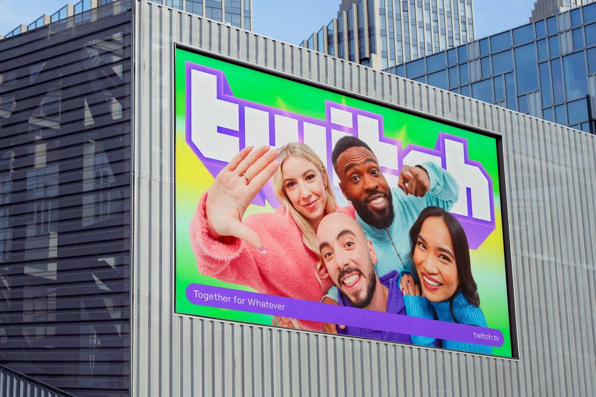 Twitch billboard on a building facade