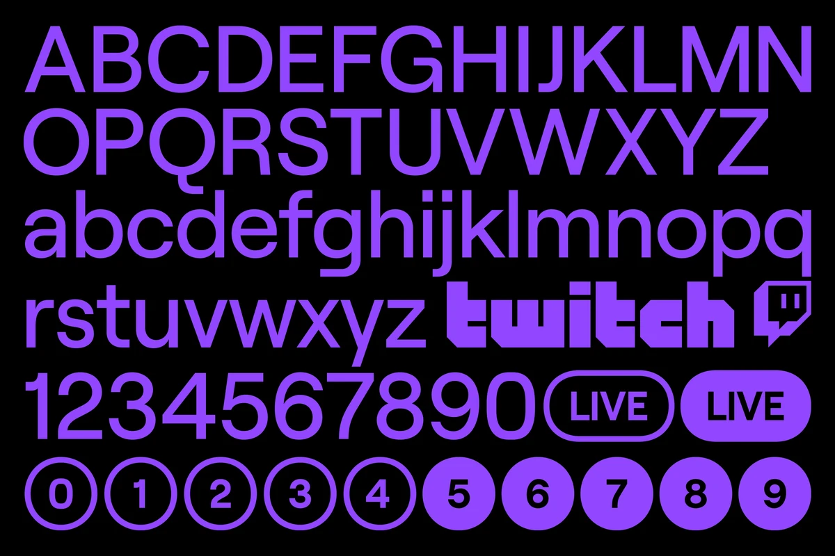 Twitch custom typeface character set on purple