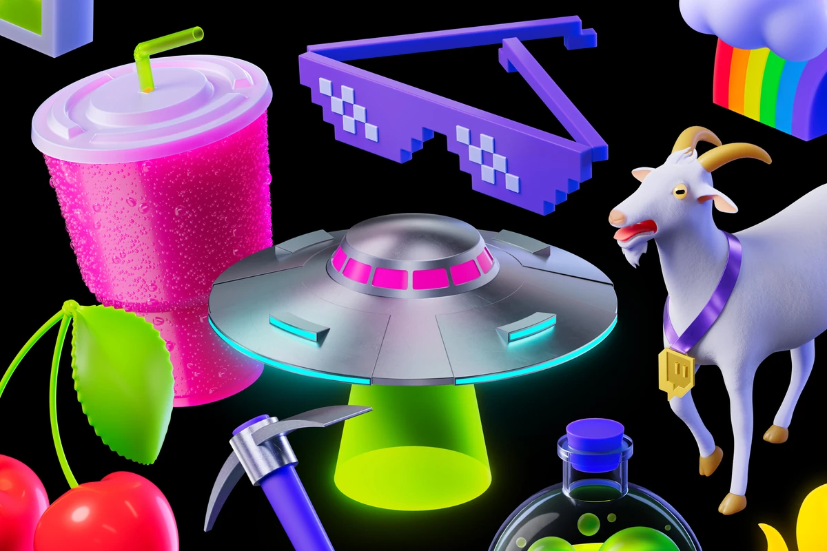 Twitch 3D emotes and objects collage