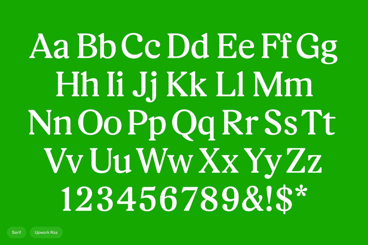 Upwork typeface specimen on green