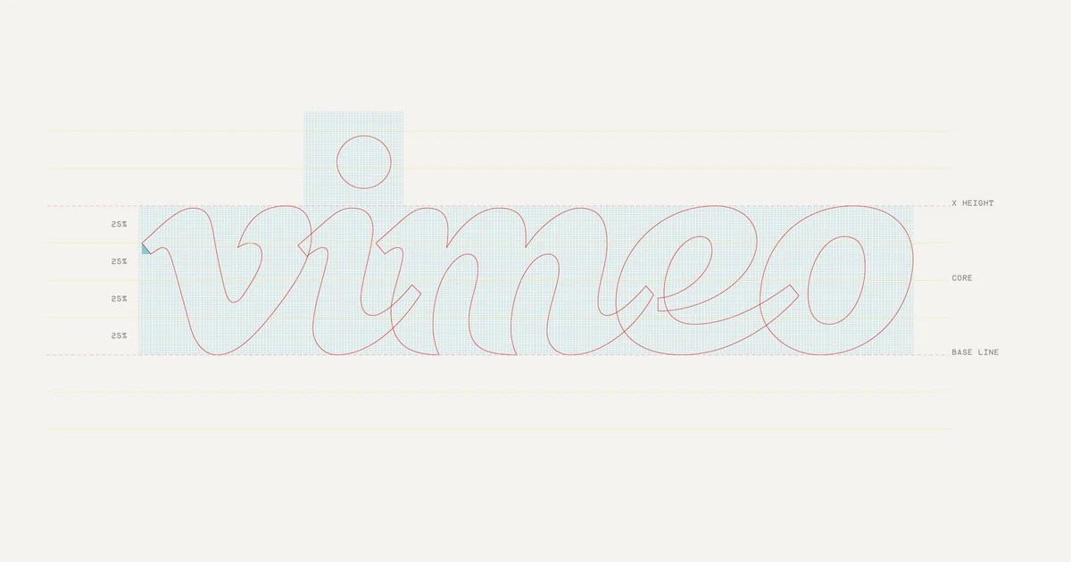 Contorno del logotipo de Vimeo sobre guías de construcción