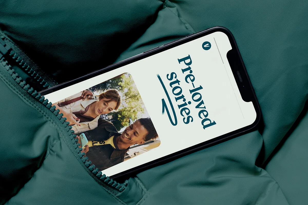 'Pre-loved stories' instagram story social imagery created by Studio Kiln for Vinted brand identity update.