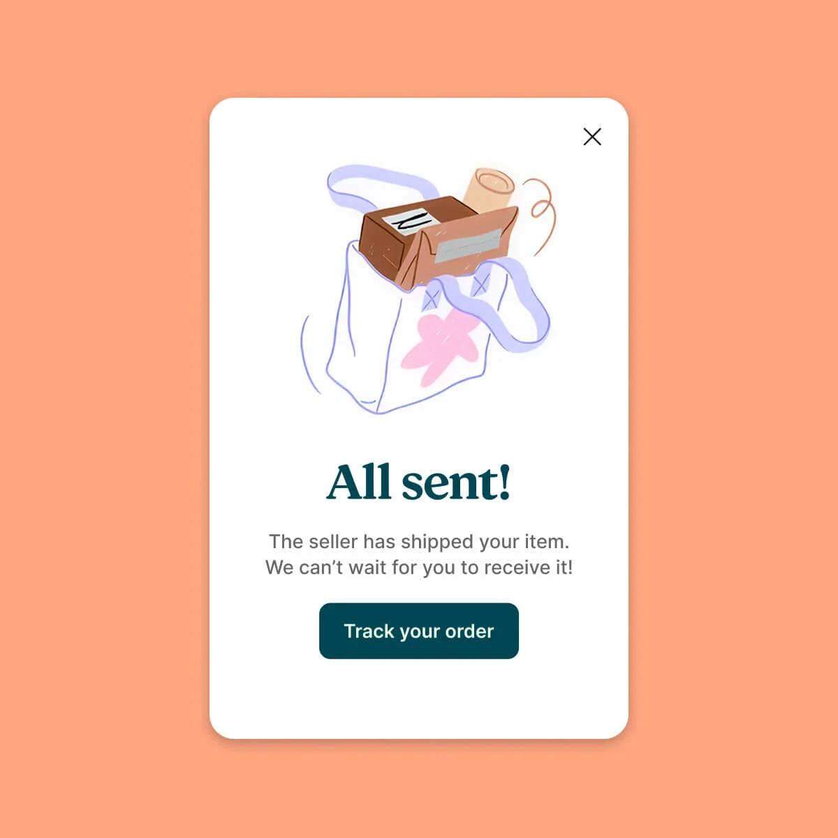 Vinted 'All sent!' confirmation screen on peach