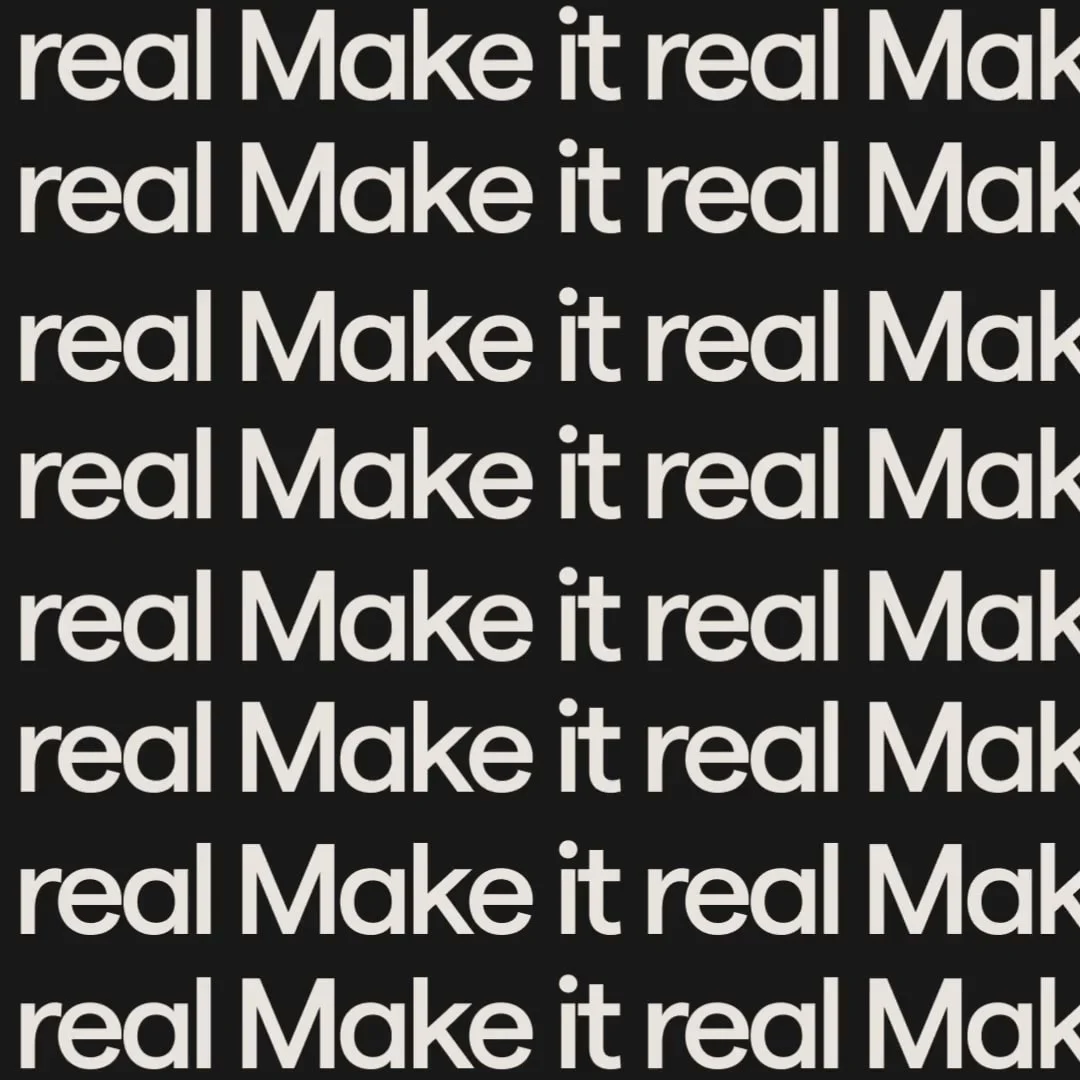 Patrón tipográfico de Vizcom con «Make it real» repetido