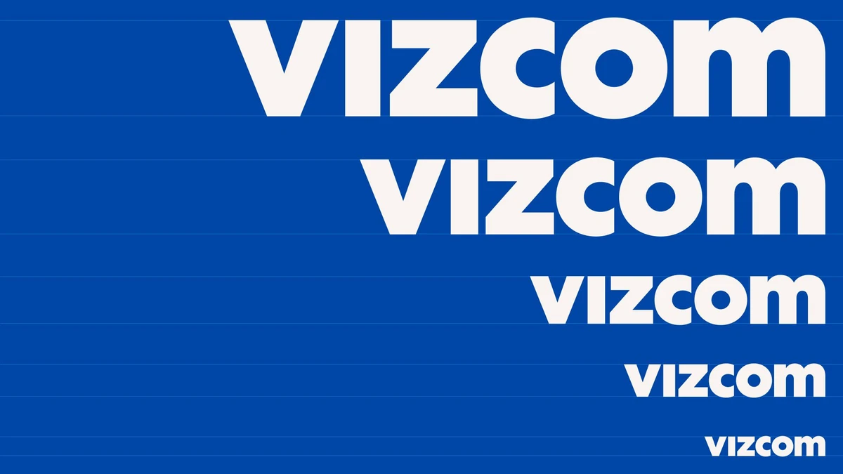 Logotipo de Vizcom repetido en blanco sobre azul