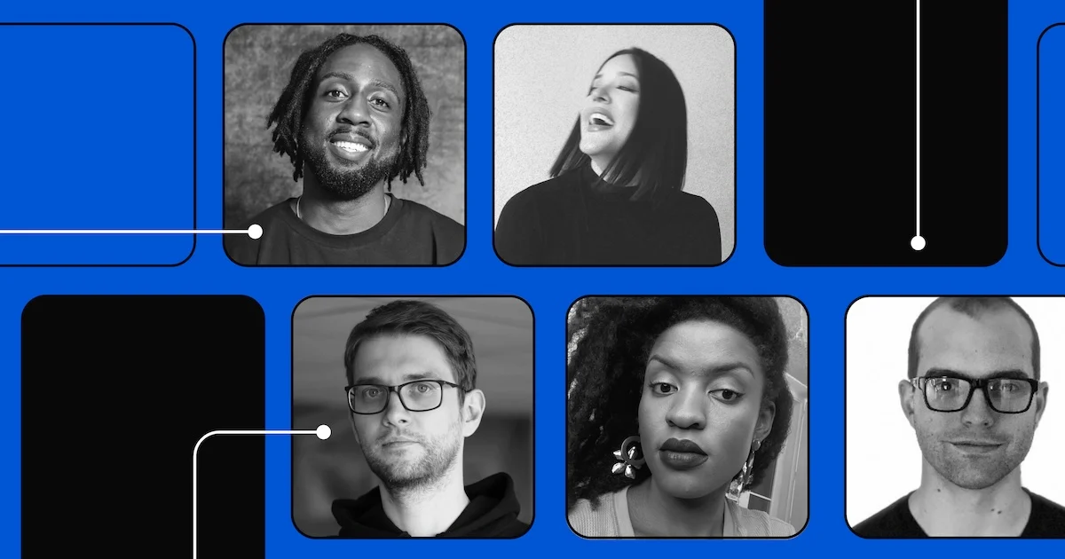 Webflow portrait grid on blue