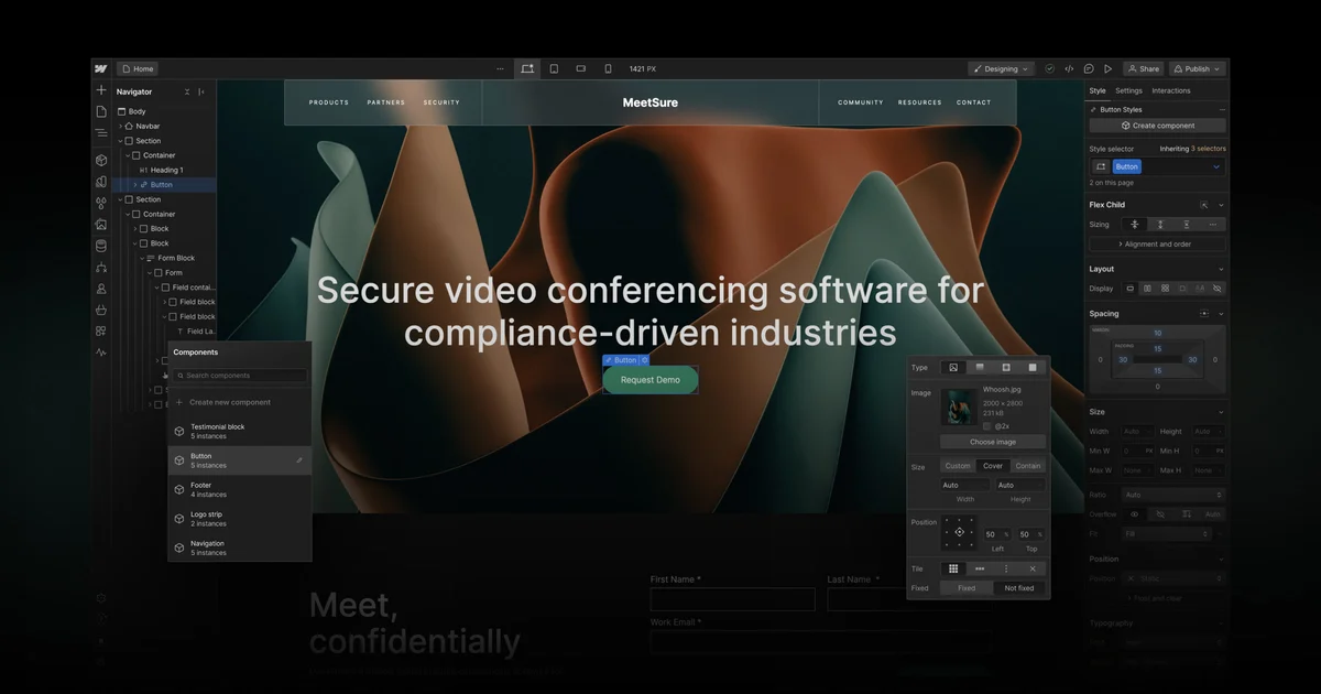 Webflow Designer in dark mode
