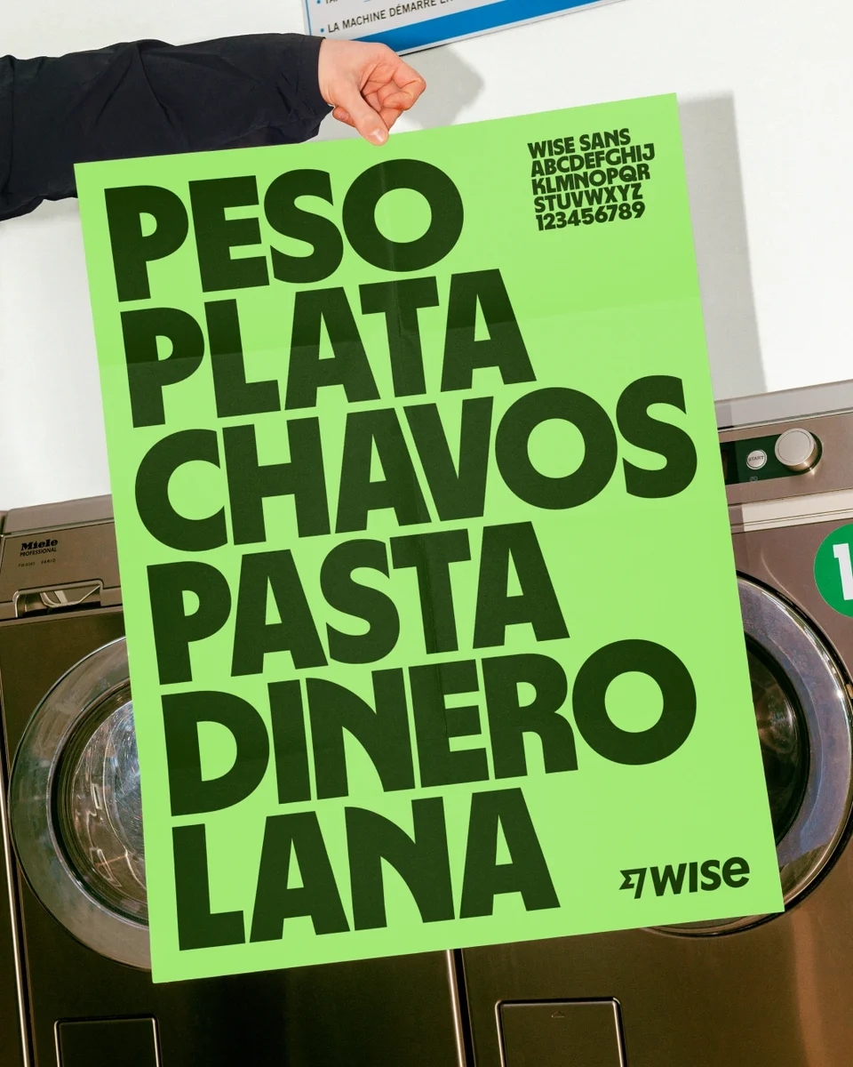Póster de Wise listando palabras para el dinero: peso, plata, chavos, pasta, dinero, lana