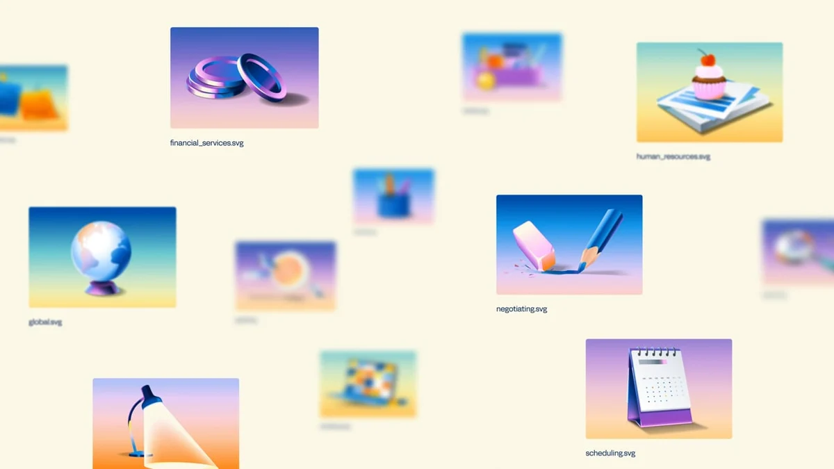 Set de ilustraciones de Workday sobre crema