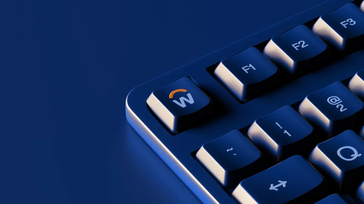 Teclado con una tecla con la marca Workday