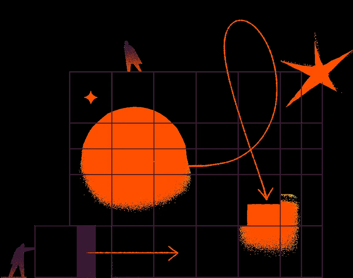 Zapier illustration: an orange sphere with arrows on black